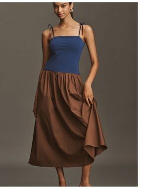 NWT Anthropologie Square-Neck Twofer
Midi Blue/ Brown Dress, L